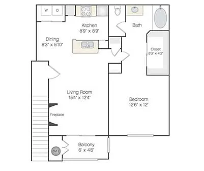 Ritiro Apartments San Leo - 1 Bedroom floor plan diagram
