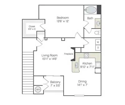 Ritiro Apartments San Luca - 1 Bedroom floor plan diagram