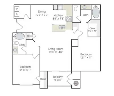 Ritiro Apartments San Vincenti - 2 Bedroom floor plan diagram
